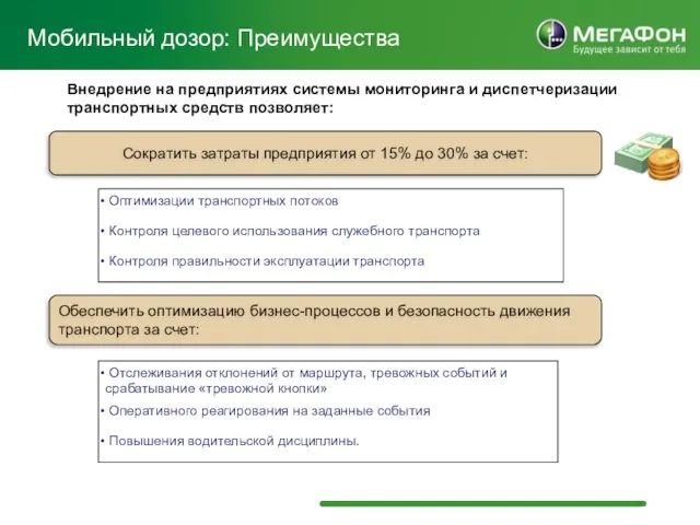 Мобильный дозор: Преимущества Оптимизации транспортных потоков Контроля целевого использования служебного транспорта Контроля