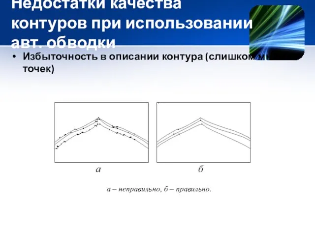 Недостатки качества контуров при использовании авт. обводки Избыточность в описании контура (слишком