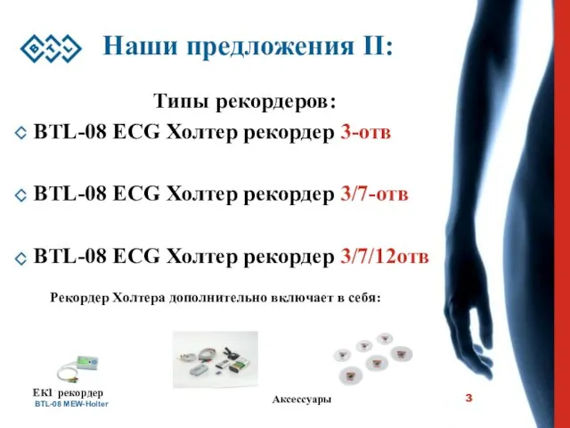 BTL-08 MEW-Holter Наши предложения II: Типы рекордеров: BTL-08 ECG Холтер рекордер 3-отв