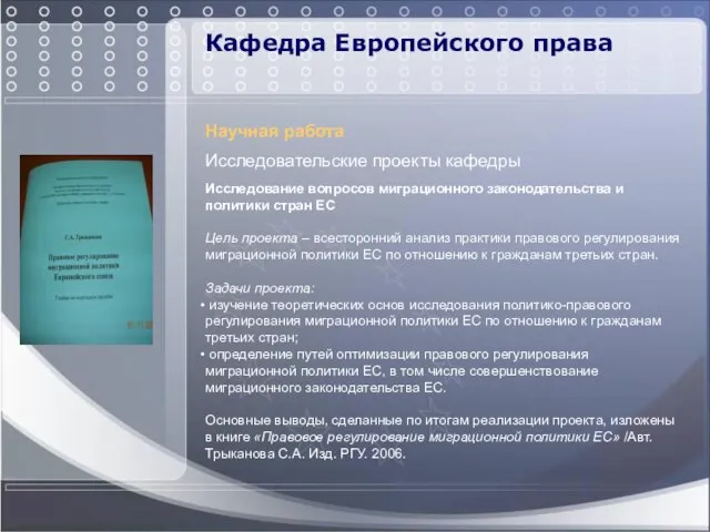 Кафедра Европейского права Научная работа Исследовательские проекты кафедры Исследование вопросов миграционного законодательства