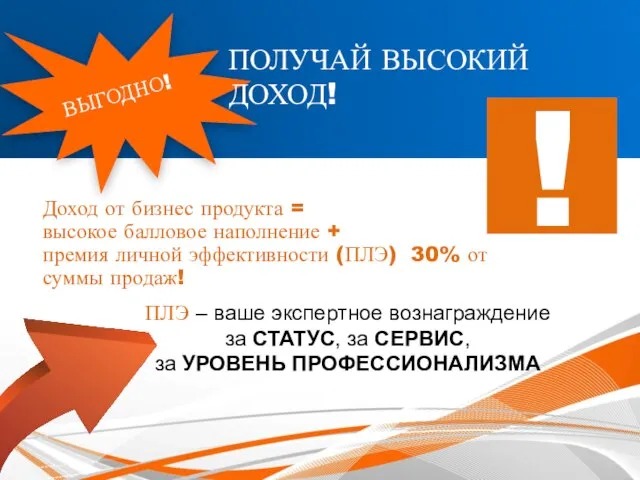 Доход от бизнес продукта = высокое балловое наполнение + премия личной эффективности