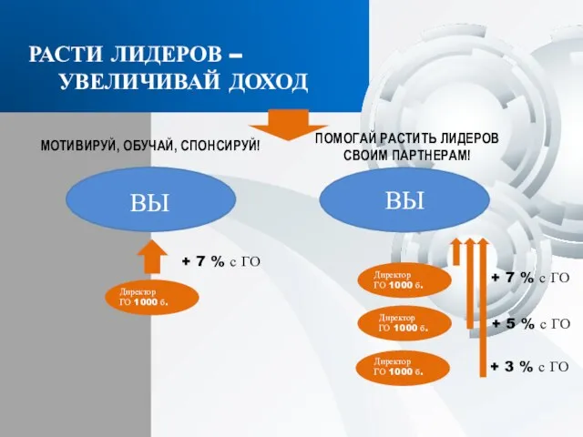 РАСТИ ЛИДЕРОВ – УВЕЛИЧИВАЙ ДОХОД Директор ГО 1000 б. + 7 %