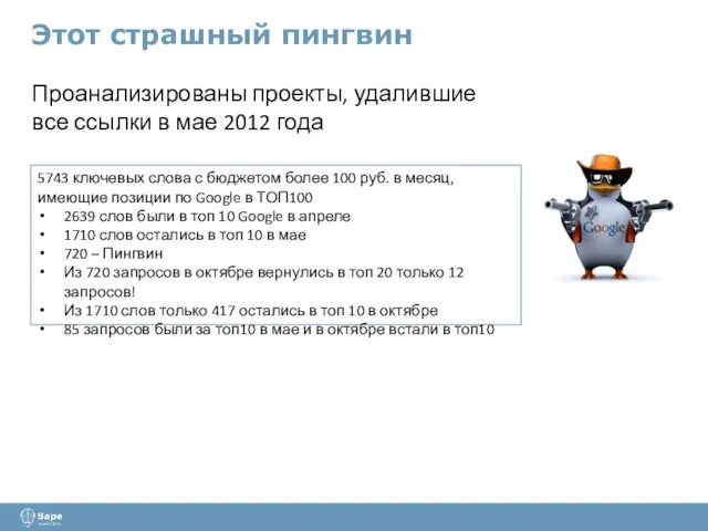 Этот страшный пингвин Проанализированы проекты, удалившие все ссылки в мае 2012 года