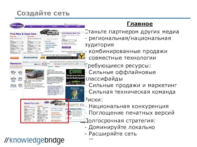 Создайте сеть Главное Станьте партнером других медиа - региональная/национальная аудитория - комбинированные