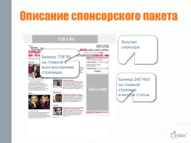 Описание спонсорского пакета Баннер 728*90 на главной и всех внутренних страницах Баннер