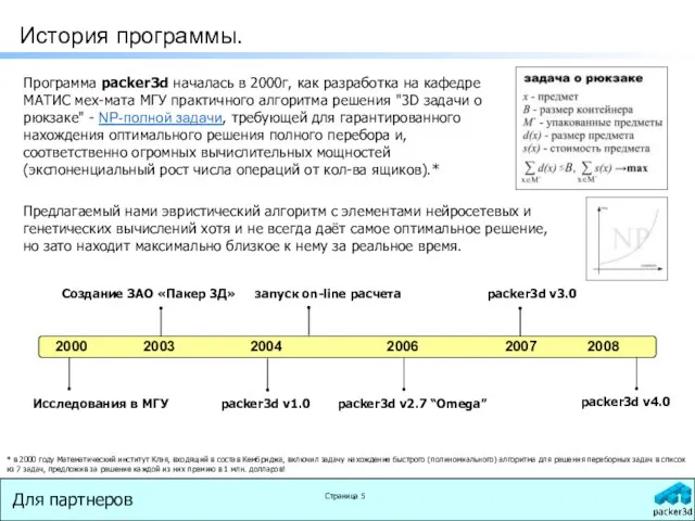 История программы. Программа packer3d началась в 2000г, как разработка на кафедре МАТИС