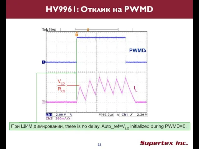 HV9961: Отклик на PWMD При ШИМ димировании, there is no delay. Auto_ref=VLD