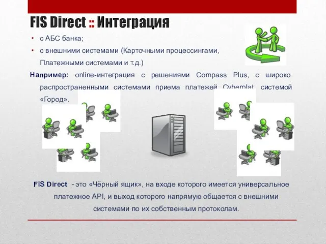 FIS Direct :: Интеграция с АБС банка; с внешними системами (Карточными процессингами,