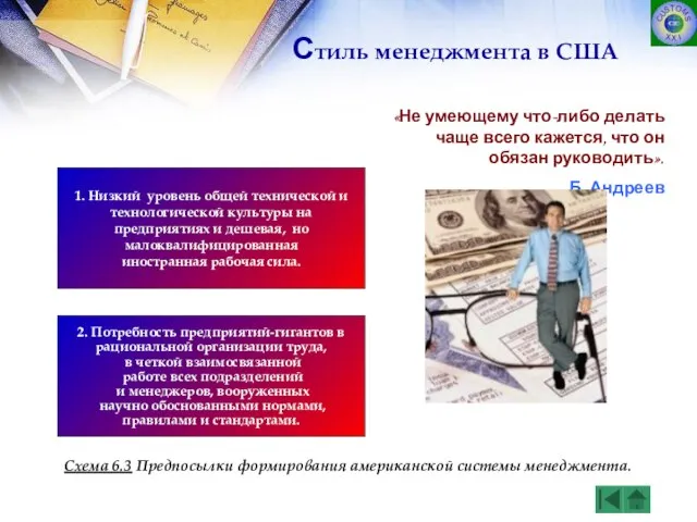 Стиль менеджмента в США «Не умеющему что-либо делать чаще всего кажется, что