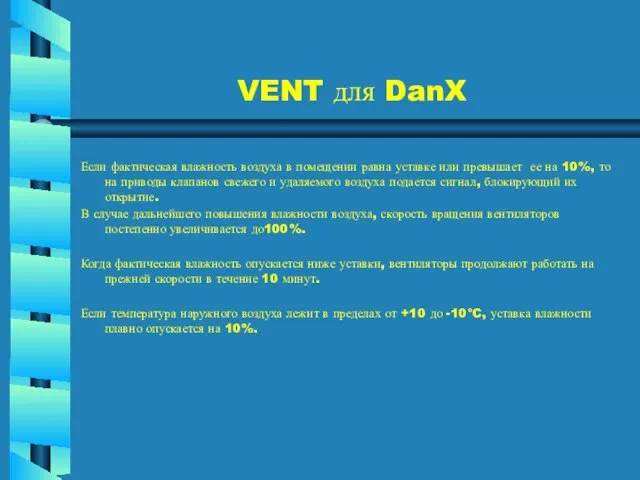 VENT для DanX Если фактическая влажность воздуха в помещении равна уставке или