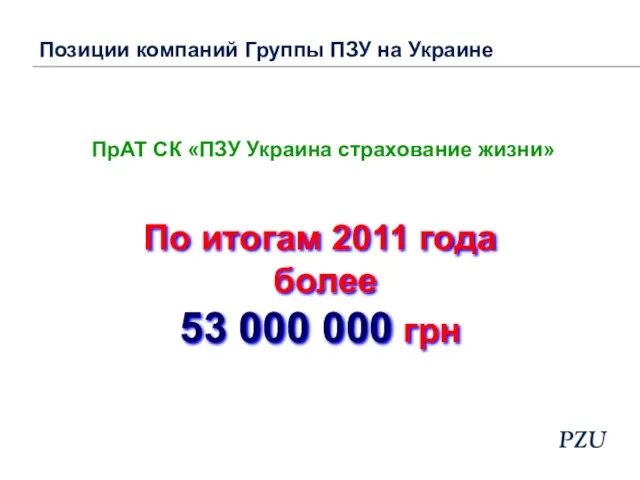 ПрАТ СК «ПЗУ Украина страхование жизни» Позиции компаний Группы ПЗУ на Украине