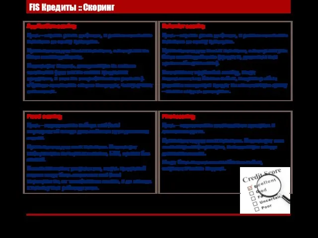 Final scoring Цель – определение подходящего продукта и лимитов выдачи. Применяется для