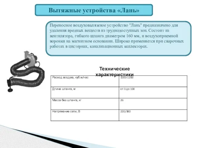 Вытяжные устройства «Лань» Переносное воздуховытяжное устройство "Лань" предназначено для удаления вредных веществ