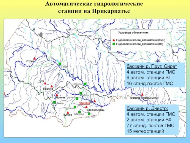 Автоматические гидрологические станции на Прикарпатье бассейн р. Днестр: 4 автом. станции ГМС
