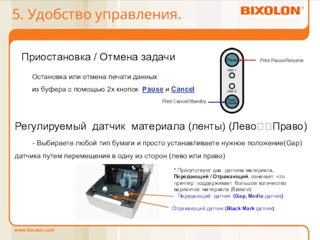 5. Удобство управления. Приостановка / Отмена задачи Остановка или отмена печати данных