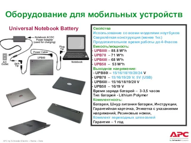 Свойства Использование со всеми моделями ноутбуков Сверхлёгкая конструкция (менее 1кг.) Продолжительное время