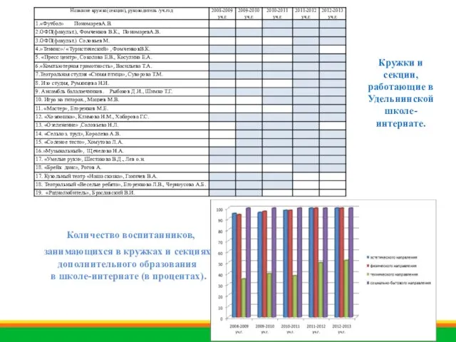 Количество воспитанников, занимающихся в кружках и секциях дополнительного образования в школе-интернате (в