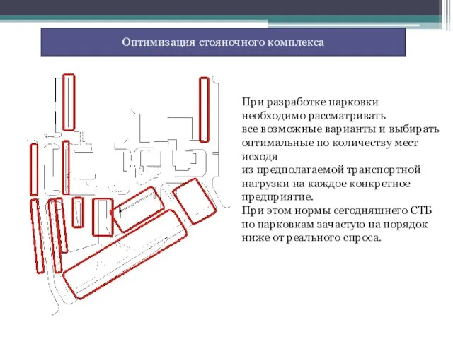 Оптимизация стояночного комплекса При разработке парковки необходимо рассматривать все возможные варианты и