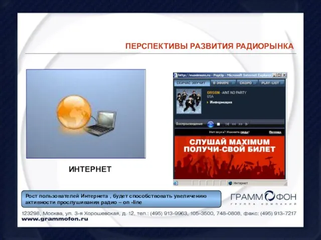 ПЕРСПЕКТИВЫ РАЗВИТИЯ РАДИОРЫНКА ИНТЕРНЕТ Рост пользователей Интернета , будет способствовать увеличению активности