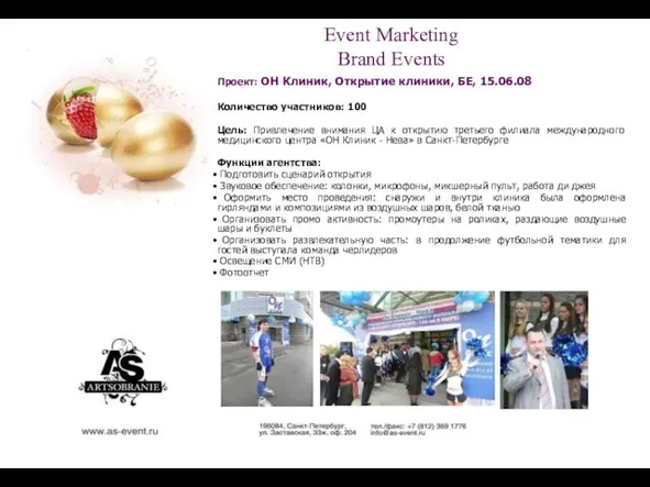 Event Marketing Brand Events Проект: ОН Клиник, Открытие клиники, БЕ, 15.06.08 Количество