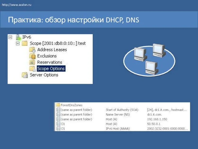 Практика: обзор настройки DHCP, DNS http://www.avalon.ru