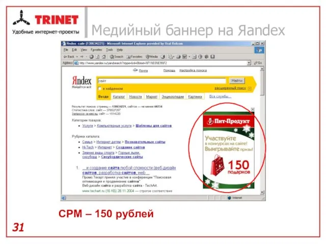 Медийный баннер на Яandex CPM – 150 рублей