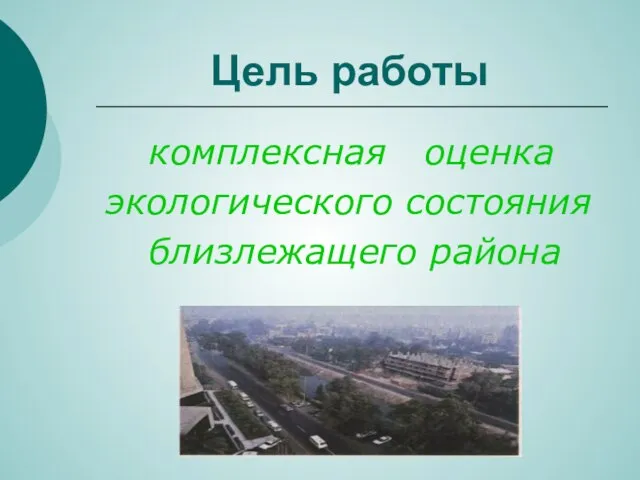 Цель работы комплексная оценка экологического состояния близлежащего района