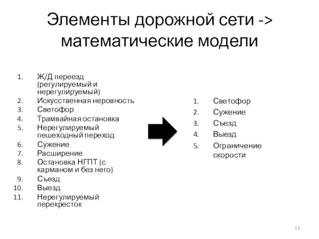 Элементы дорожной сети -> математические модели Ж/Д переезд (регулируемый и нерегулируемый) Искусственная