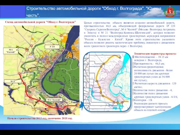 Строительство автомобильной дороги "Обход г. Волгограда". "Южная часть". Схема автомобильной дороги "Обход