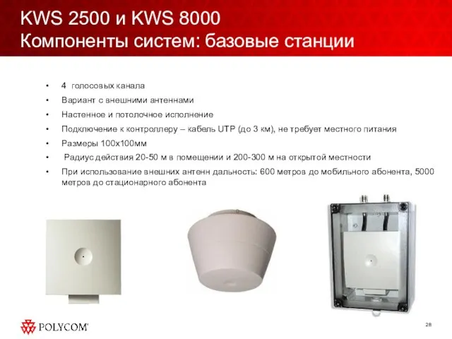 KWS 2500 и KWS 8000 Компоненты систем: базовые станции 4 голосовых канала