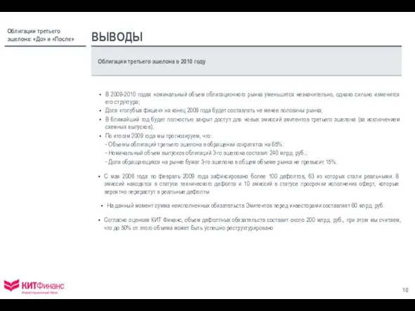 Облигации третьего эшелона в 2010 году ВЫВОДЫ С мая 2008 года по