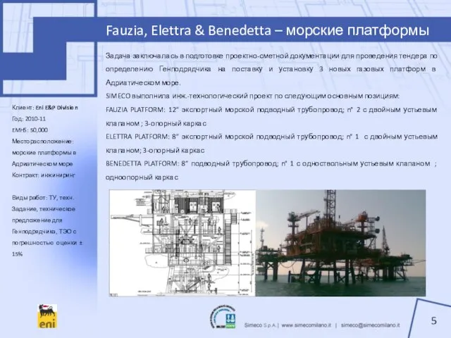 Fauzia, Elettra & Benedetta – морские платформы Клиент: Eni E&P Division Год: