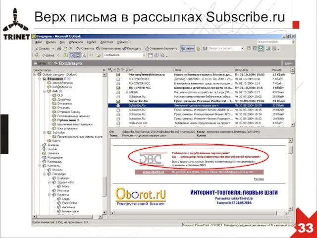 Верх письма в рассылках Subscribe.ru