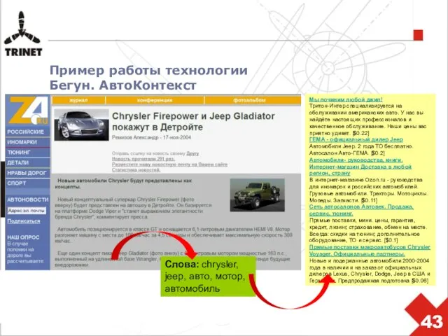 Пример работы технологии Бегун. АвтоКонтекст Мы починим любой джип! Тритон-Интер специализируется на