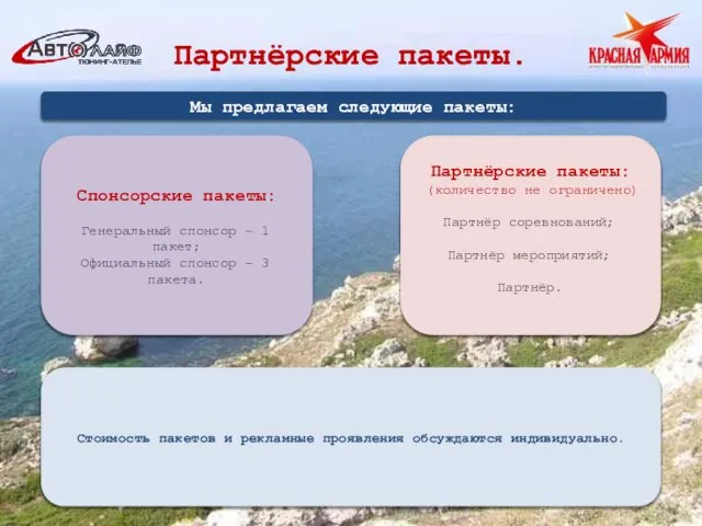 Партнёрские пакеты. Мы предлагаем следующие пакеты: Спонсорские пакеты: Генеральный спонсор – 1