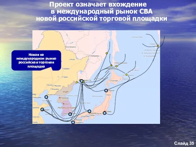 Проект означает вхождение в международный рынок СВА новой российской торговой площадки Слайд