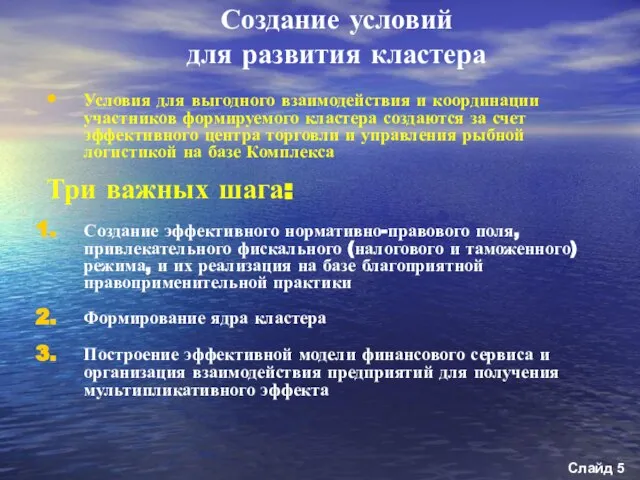 Создание условий для развития кластера Условия для выгодного взаимодействия и координации участников