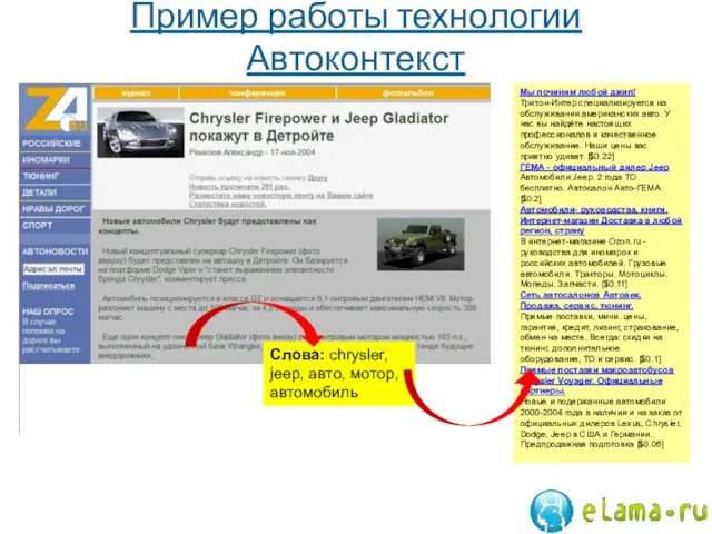 Пример работы технологии Автоконтекст Мы починим любой джип! Тритон-Интер специализируется на обслуживании