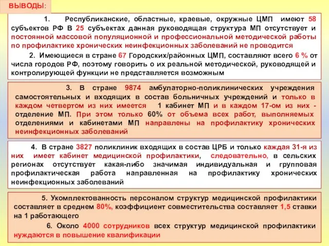 3. В стране 9874 амбулаторно-поликлинических учреждения самостоятельных и входящих в состав больничных