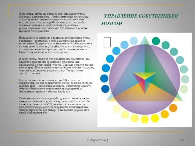 metapractice (c) УПРАВЛЕНИЕ СОБСТВЕННЫМ МОЗГОМ Я бы хотел, чтобы вы попробовали несколько