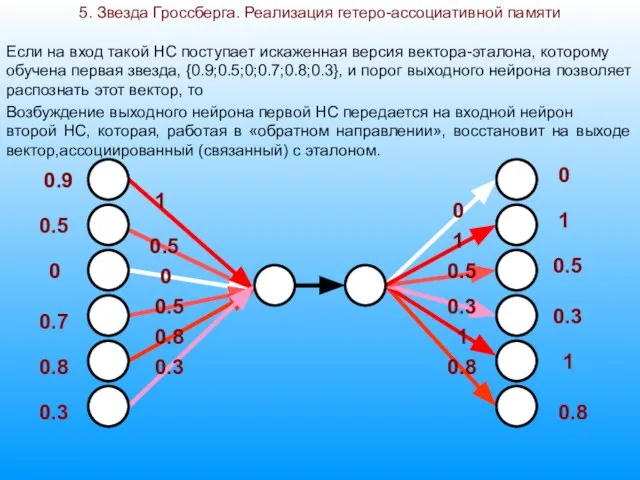 5. Звезда Гроссберга. Реализация гетеро-ассоциативной памяти 1 0.5 0 0.5 0.8 0.3