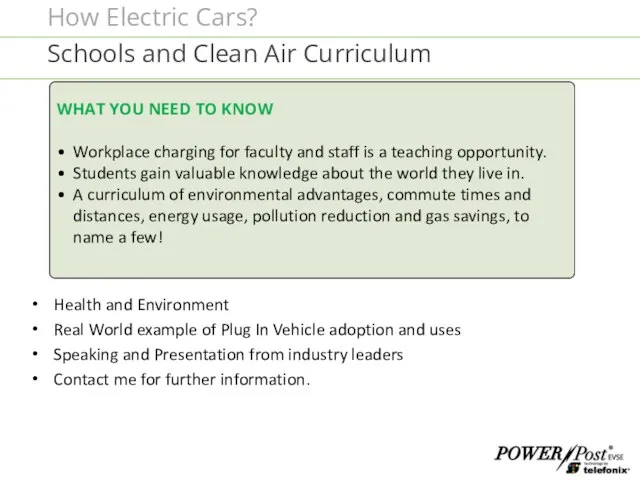 How Electric Cars? Schools and Clean Air Curriculum Health and Environment Real