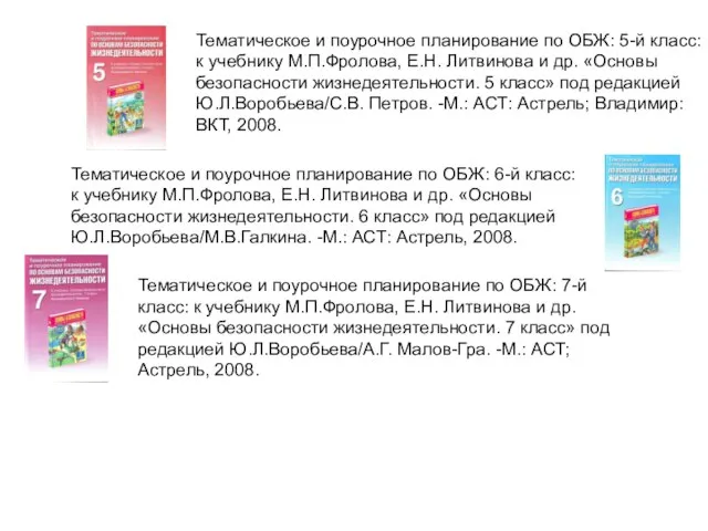 Тематическое и поурочное планирование по ОБЖ: 5-й класс: к учебнику М.П.Фролова, Е.Н.