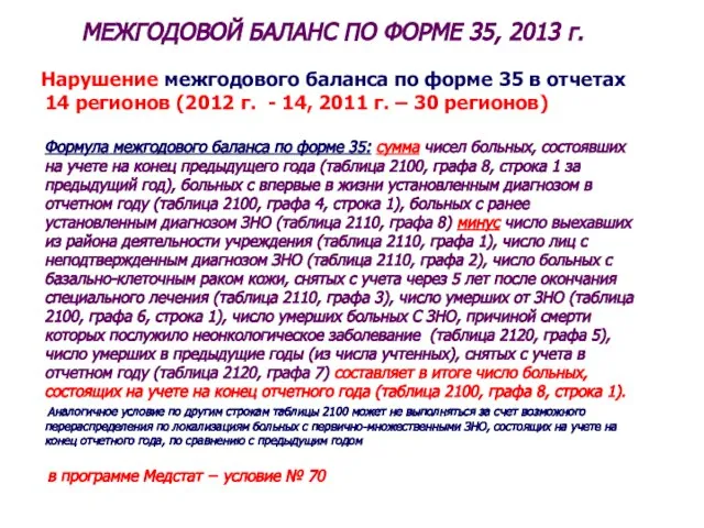 МЕЖГОДОВОЙ БАЛАНС ПО ФОРМЕ 35, 2013 г. Нарушение межгодового баланса по форме