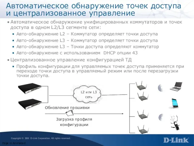 Автоматическое обнаружение точек доступа и централизованное управление Автоматическое обнаружение унифицированных коммутаторов и