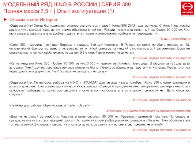 ООО "Хино Моторс Сэйлс" | Информация для внутреннего пользования | Презентация HINO