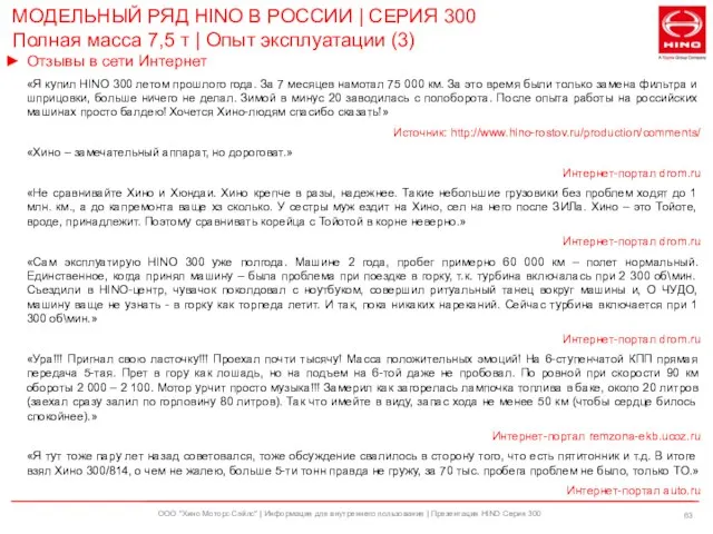 ООО "Хино Моторс Сэйлс" | Информация для внутреннего пользования | Презентация HINO