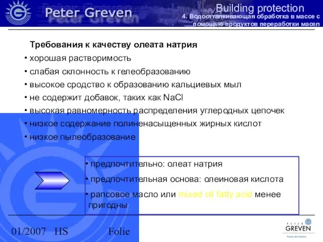 01/2007 HS Folie Требования к качеству олеата натрия хорошая растворимость слабая склонность