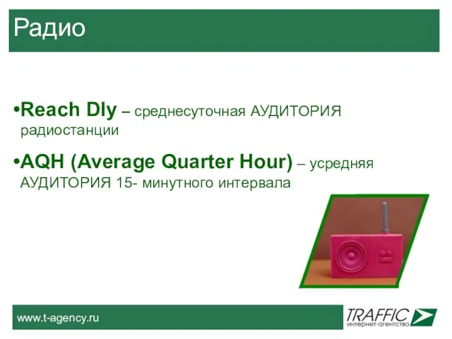 Радио Reach Dly – среднесуточная АУДИТОРИЯ радиостанции AQH (Average Quarter Hour) –