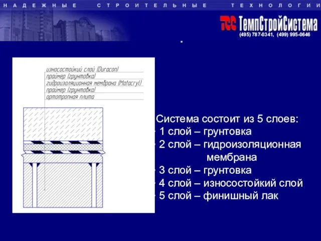 Система покрытий на основе ПММА материалов Система состоит из 5 слоев: 1